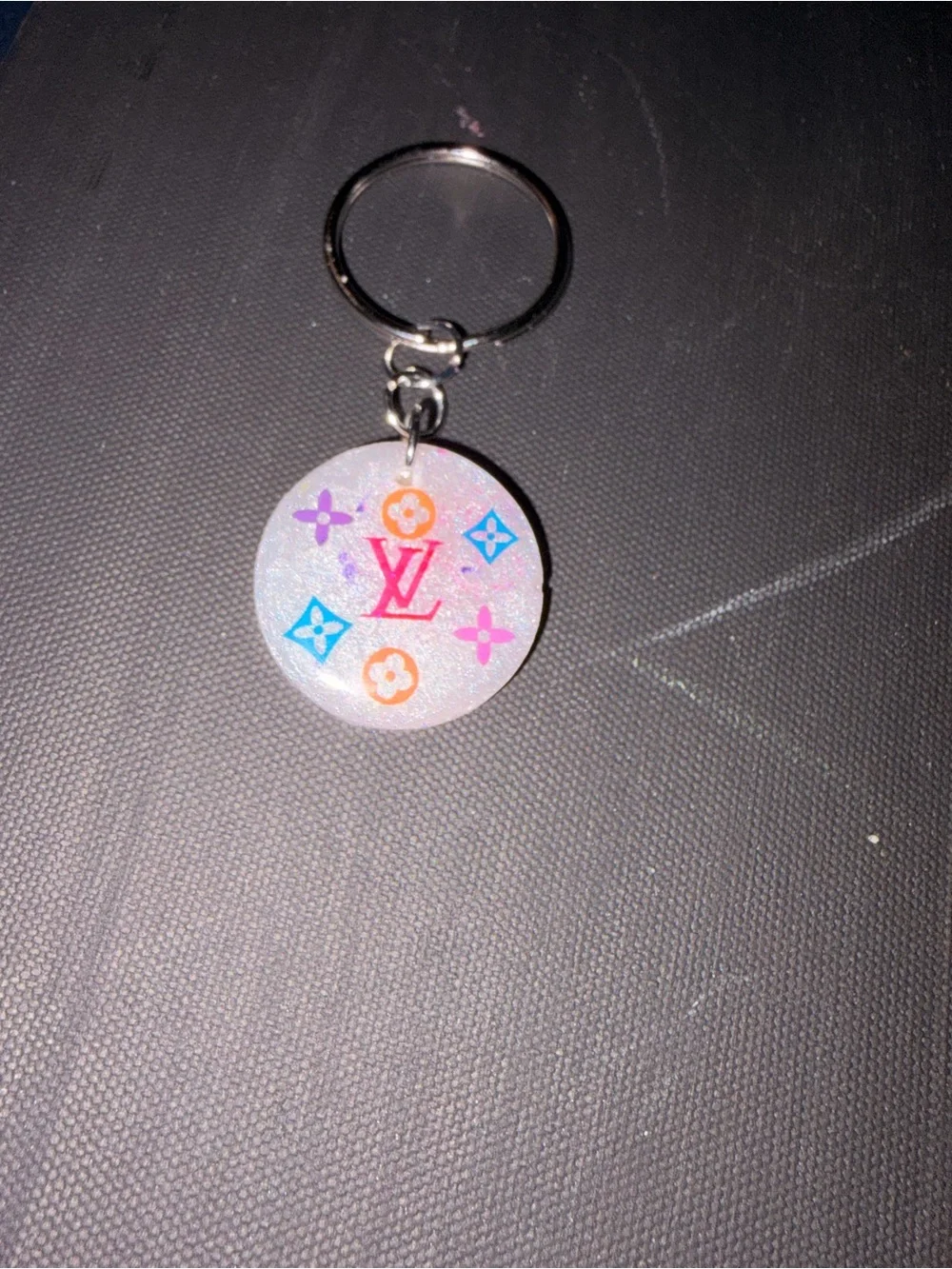 Round Monogram Keychain with Multicolor Motif fashion inspired